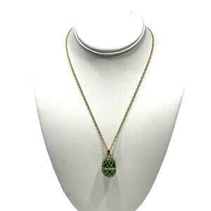 Dark Green Gold Egg Pendant Necklace with Austrian‎ Crystals by Keren Kopal
